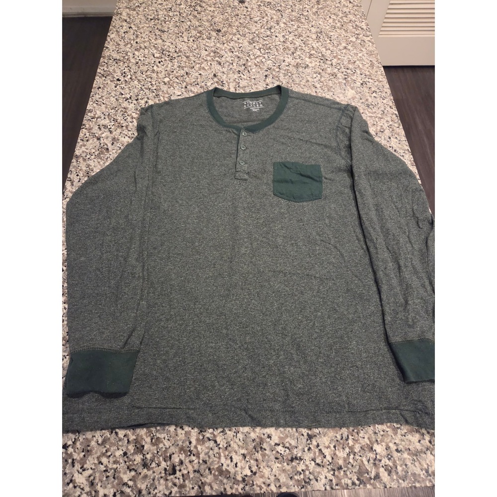 Simply‎ Styled Mens XXL Heather Green Long Sleeve Henley Shirt Chest Pocket 1217